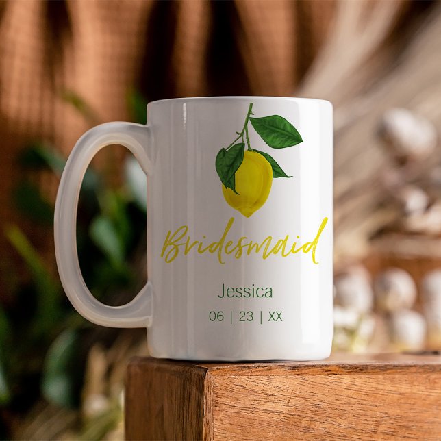 Lemon Monogram Bridesmaid Kaffeetasse (Inspired by the fresh lemons and summer, this Bridal party mug is perfect for your lemon wedding)