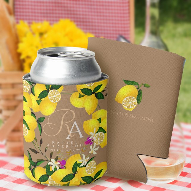 Lemon Monogram Brown Dosenkühler (Lemon monogram brown can cooler for your friends or as a birthday ift.)
