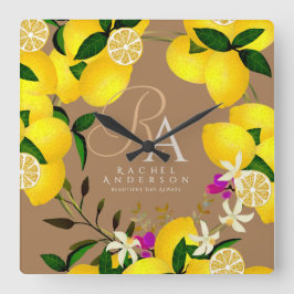 Lemon Monogram Brown Quadratische Wanduhr