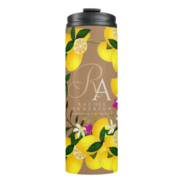 Lemon Monogram Brown Thermosbecher (Vorderseite)