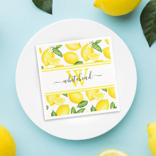 Lemon Monogram Citrus Muster Serviette