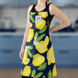Lemon Monogram Citrus Navy Blue Schürze