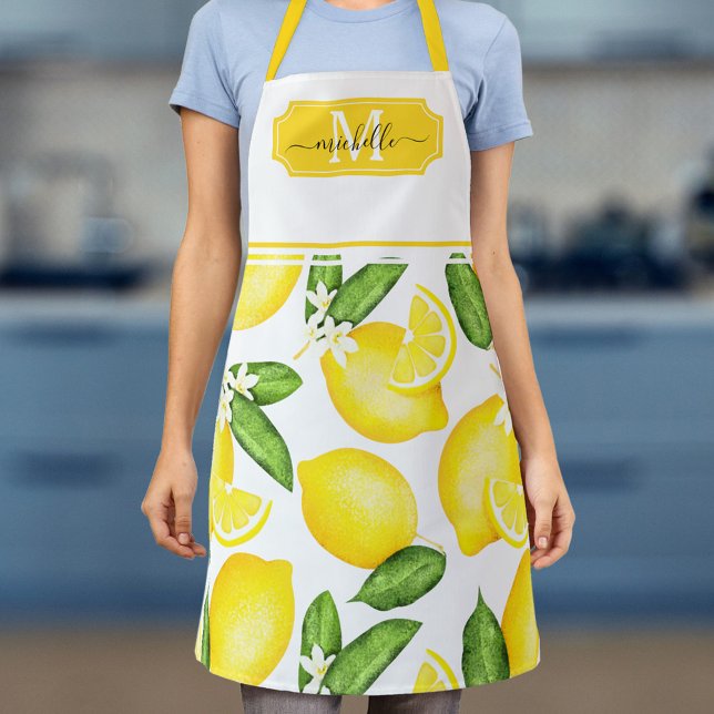 Lemon Monogram Initial Botanical Yellow Schürze (Von Creator hochgeladen)