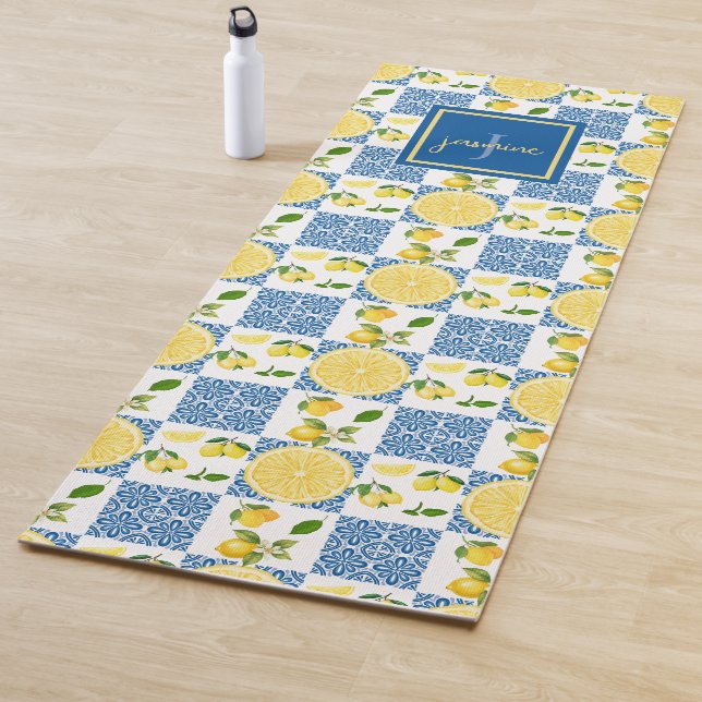 Lemon Monogram Name French Country Tile Pattern Yogamatte (Beispiel)