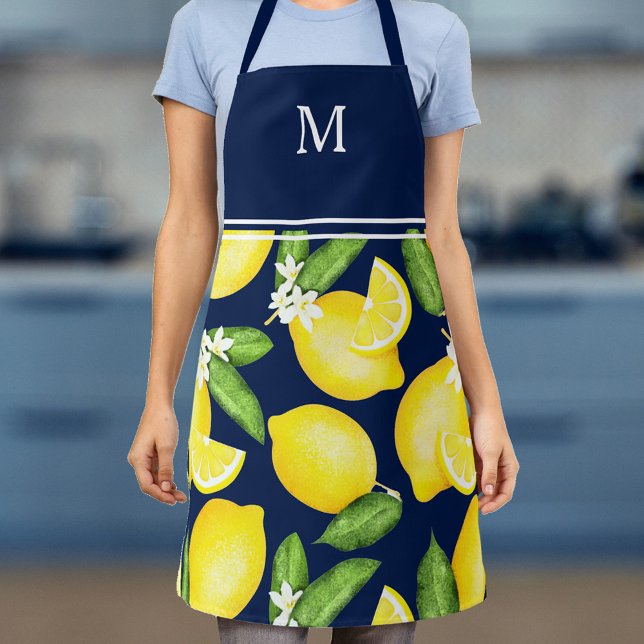 Lemon Monogram Navy Blue Schürze (Von Creator hochgeladen)