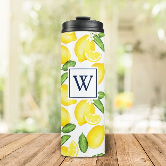 Lemon Monogram White Thermosbecher (Von Creator hochgeladen)