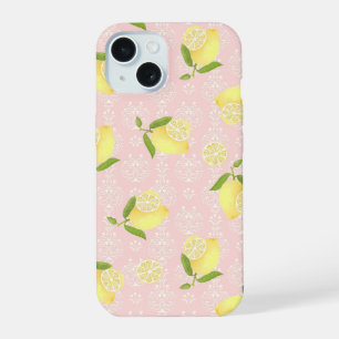 Lemon Motif Pink iPhone 15 Hülle