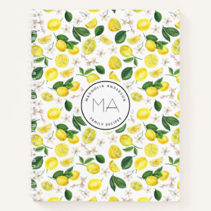 Lemon Muster Monogramm Name Rezept Notizbuch