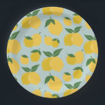 Lemon Muster Retro Frucht gelb auf grün Pappteller<br><div class="desc">Retro Fruit Print - Zitronenmuster - Gelb auf Grün.</div>