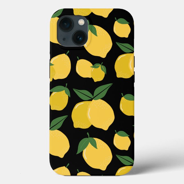 Lemon Muster Retro Frucht gelb auf schwarz Case-Mate iPhone Hülle (Rückseite)