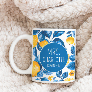Lemon Muster Tropisches Obst Custom Couple Name Kaffeetasse