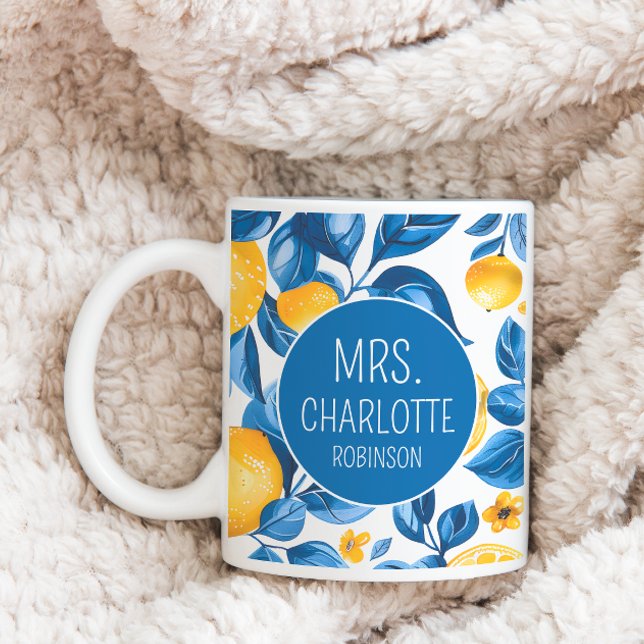 Lemon Muster Tropisches Obst Custom Couple Name Kaffeetasse (Von Creator hochgeladen)