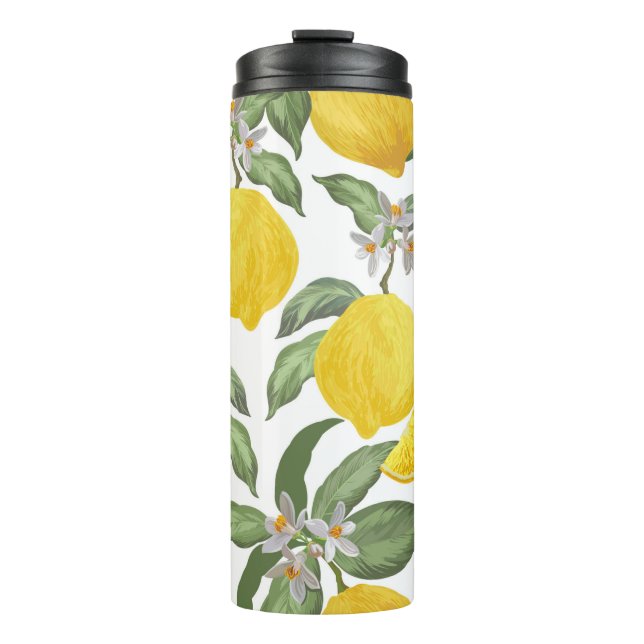 Lemon nahtlos Vintages Muster. Tropischer Obstbai Thermosbecher (Vorderseite)