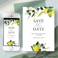 Lemon Olive Save the Date Moderne Wasserfarbe