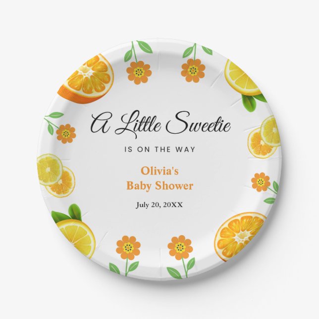 Lemon Orange Citrus Botanical Baby Shower Pappteller (Vorderseite)