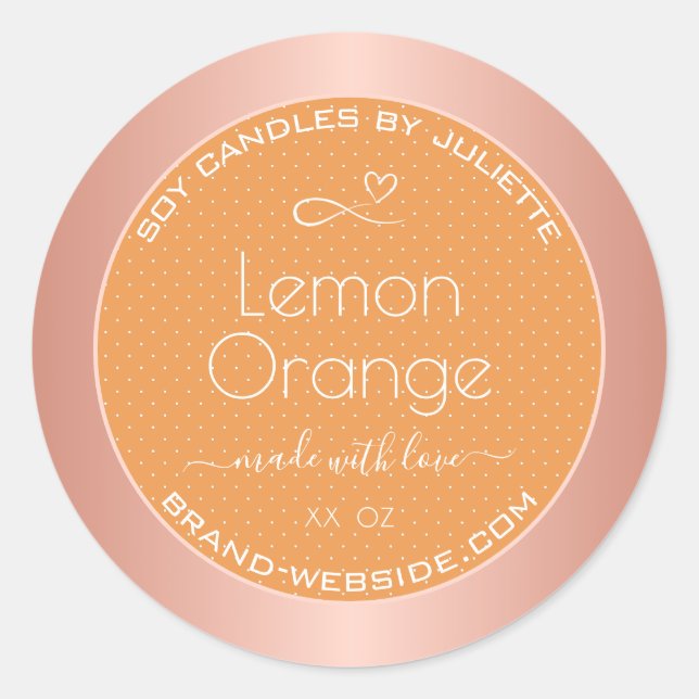 Lemon Orange Rose Gold Frame Packung Runder Aufkleber (Vorderseite)