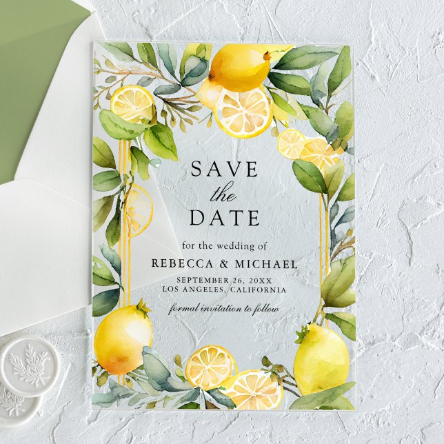Lemon Orchard Citrus Wedding Save the Date Acryleinladungen (Von Creator hochgeladen)