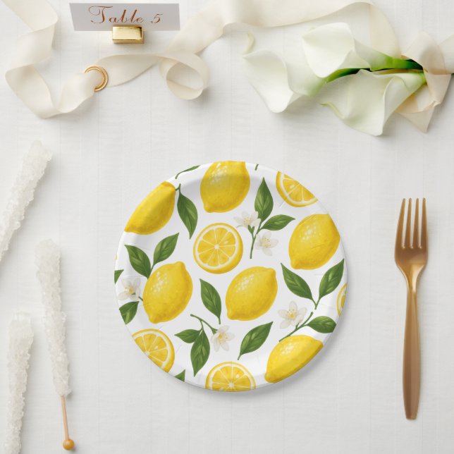 Lemon Pattern Design | Fresh Citrus Summer Print  Pappteller (Hochzeit)
