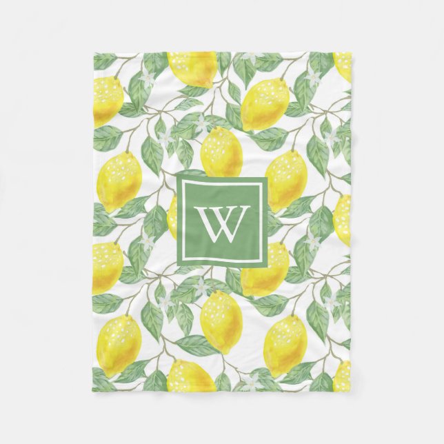 Lemon Pattern Green Monogram Fleecedecke (Vorderseite)