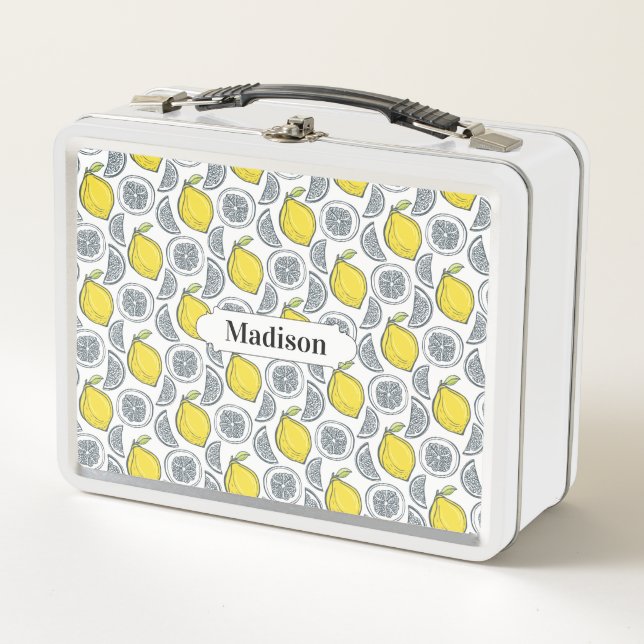 Lemon Pattern individuelle Name Lunch Box (Vorderseite)