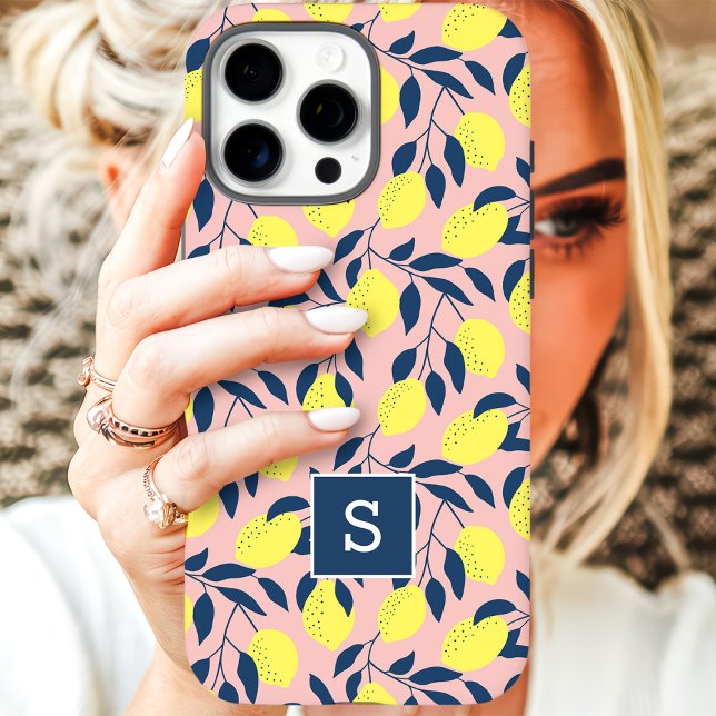 Lemon Pattern Monogram Case-Mate iPhone Hülle (Von Creator hochgeladen)