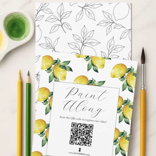 Lemon Pattern Outlines Einladung (lemon outlines for adult coloring or paint and sip party with QR code to how to video)