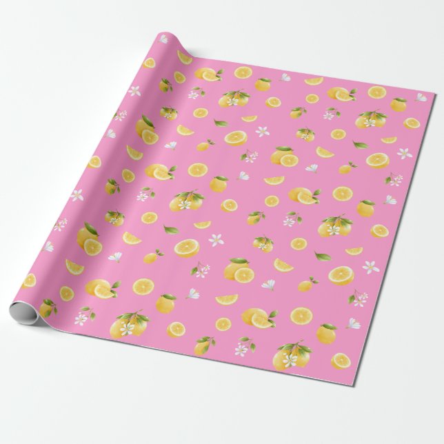 Lemon Pattern Pink Geschenkpapier (Ungerollt)