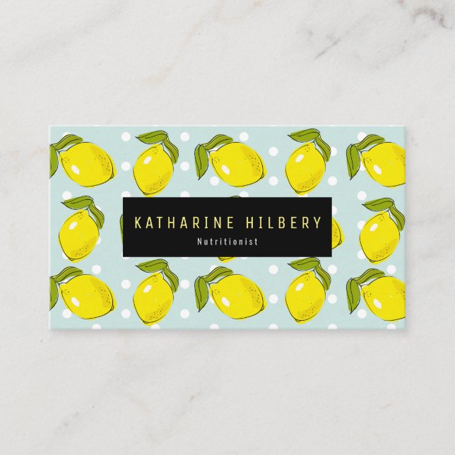 Lemon Pattern Polka Dot Pale Blue Business Card Visitenkarte (Vorderseite)