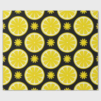 Lemon Pattern schwarzes Wrapping Paper Geschenkpapier