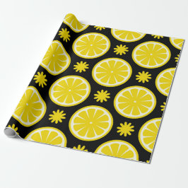 Lemon Pattern schwarzes Wrapping Paper Geschenkpapier