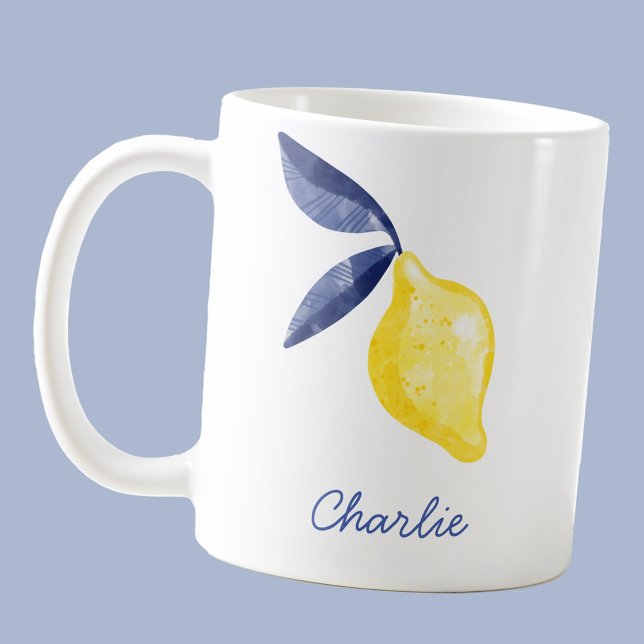 Lemon Personalisiert Kaffeetasse (Personalized script name watercolor lemon citrus fruit coffee mug)