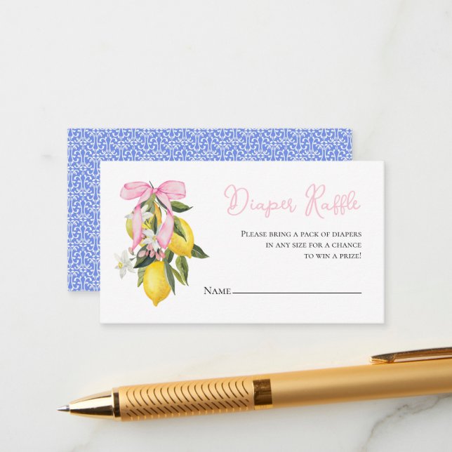 Lemon Pink Bow Coquette Babydusche Windelwanne Begleitkarte (Vorderseite/Rückseite Beispiel)