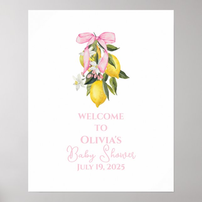 Lemon Pink Bow preppy Coquette Baby Shower welcome Poster (Vorne)