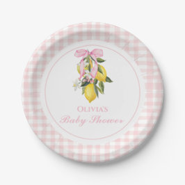 Lemon Pink Bow Preppy Coquette Babydusche Pappteller