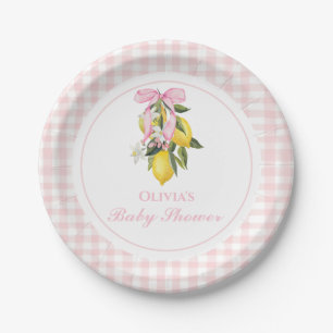 Lemon Pink Bow Preppy Coquette Babydusche Pappteller