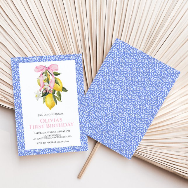 Lemon Pink Bow Preppy Coquette Geburtstag Einladung (Von Creator hochgeladen)