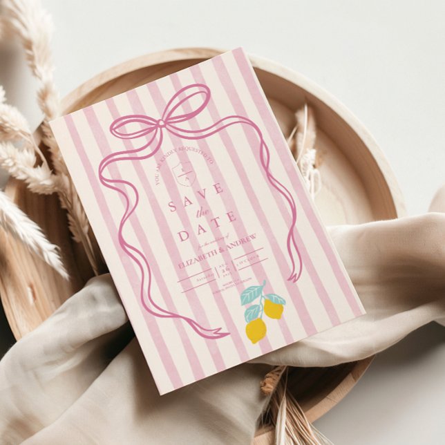 Lemon Pink Bow Wedding Save The Date (Von Creator hochgeladen)