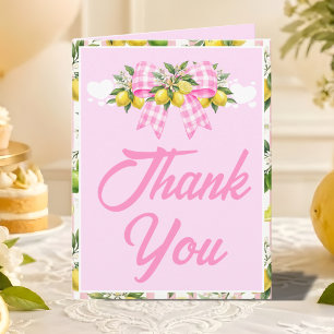 Lemon & Pink Gingham-Schleife Baby Shower Dankeskarte