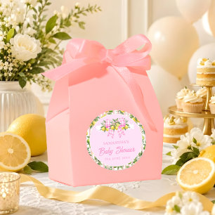 Lemon & Pink Gingham-Schleife Baby Shower Runder Aufkleber