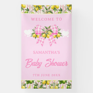 Lemon & Pink Gingham-Schleife Baby Shower Willkomm Banner