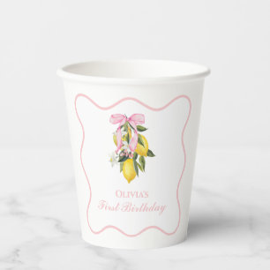 Lemon Pink Schleife preppy Coquette 1. Geburtstag Pappbecher
