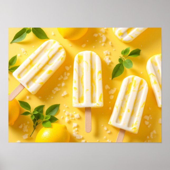 Lemon Popsicle Summer Food Pattern Yellow Poster (Vorne)