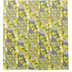 Lemon Portugiesisch Azulejo Mittelmeer Santorini Duschvorhang