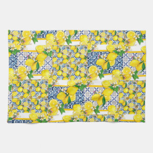 Lemon Portugiesisch Azulejo Mittelmeer Santorini Geschirrtuch