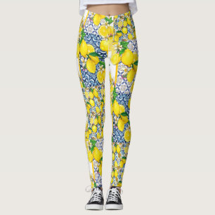 Lemon Portugiesisch Azulejo Mittelmeer Santorini Leggings