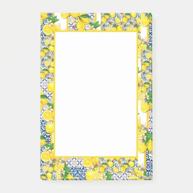 Lemon Portugiesisch Azulejo Mittelmeer Santorini Post-it Klebezettel (Vorderseite)
