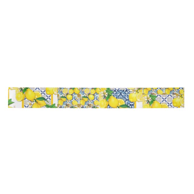 Lemon Portugiesisch Azulejo Mittelmeer Santorini Satinband (Vorderseite)