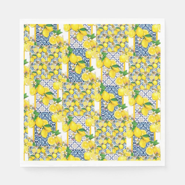 Lemon Portugiesisch Azulejo Mittelmeer Santorini Serviette (Vorderseite)