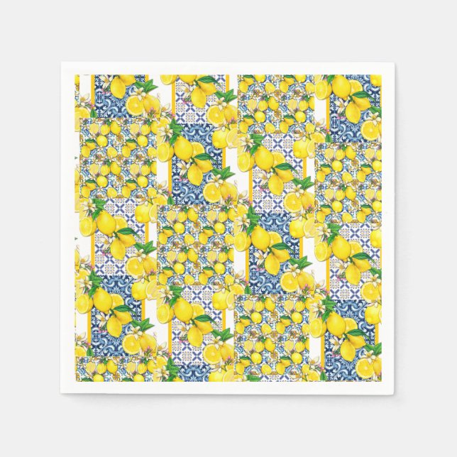 Lemon Portuguese Azulejo Mediterranean Santorini  Serviette (Vorderseite)