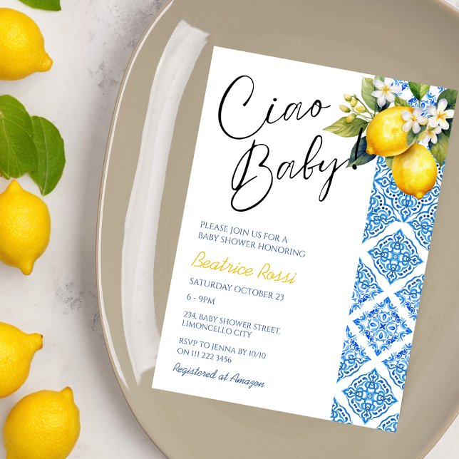 Lemon Positano Italienische Babydusche Amalfi Tile Einladung (Lemon Positano Italian Baby Shower Amalfi Tiles Invitation)